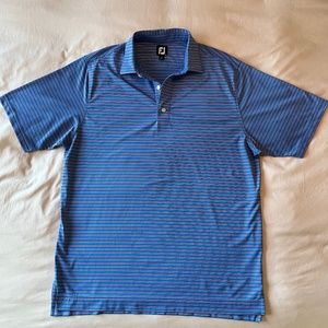 FJ Foot Joy Polo Golf Shirt Blue , Pink Strips Men’s Large .
